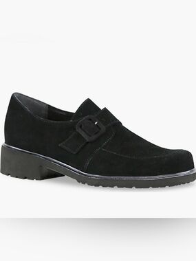 Munro Winslow Black Suede Monk Strap Women’s Loafers Buckle Dark Academia 7M